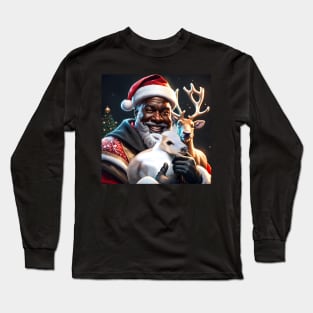 Santa Claus Holding A Baby Reindeer Long Sleeve T-Shirt